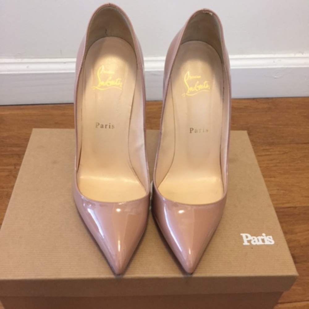 Louboutin Pigalle 120 Patent Calf in Nude Size 39